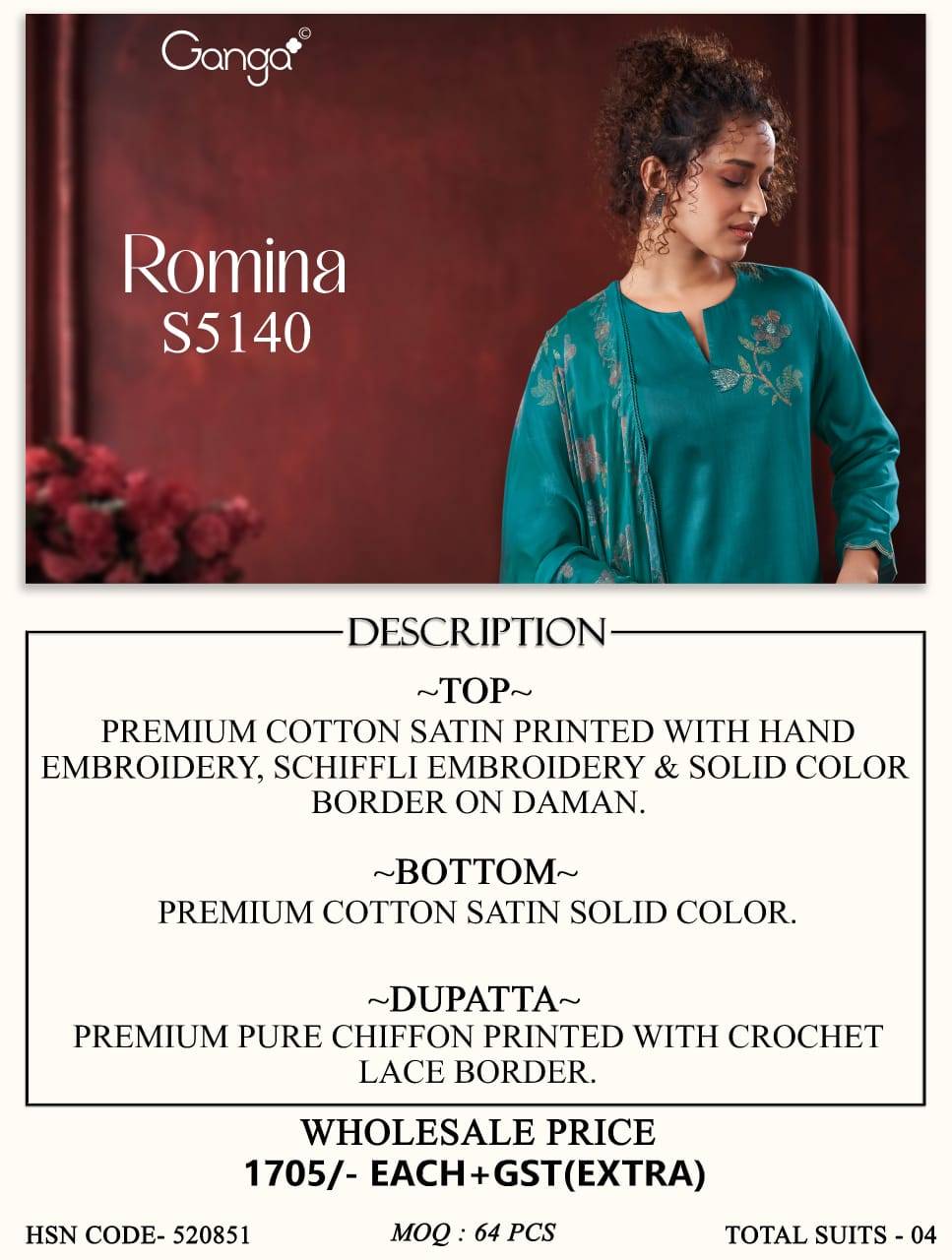 ROMINA 5140 SERIES BY GANGA FASHION Beautiful Colourful COTTON SATIN Dresses At Wholesale Price